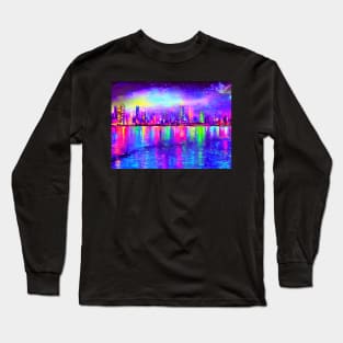 Neon glowing city Long Sleeve T-Shirt